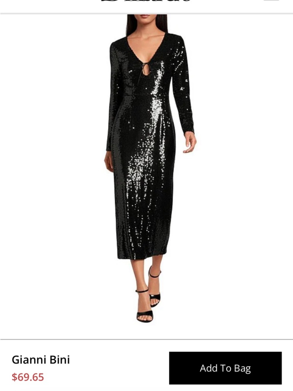 Gianni Bini Black Sequin Long-Sleeve Midi Dress